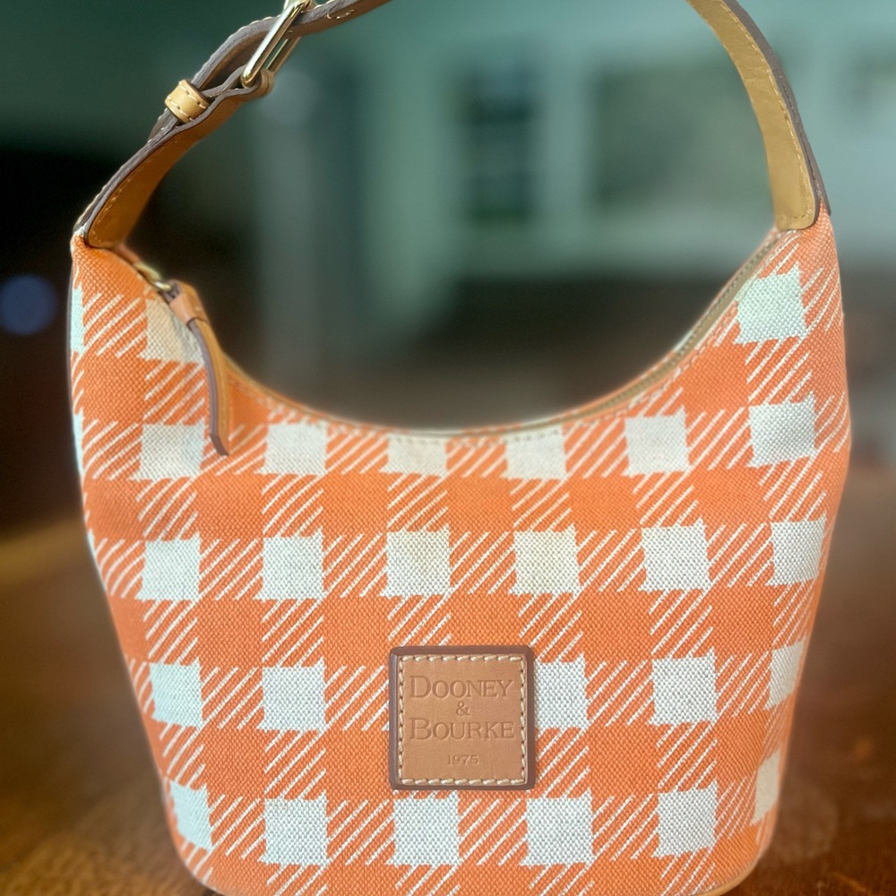 Dooney & Bourke Orange and White Checkered Shoulder Bag
